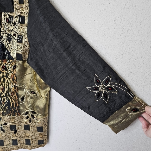 Mirasol Vintage Silk Blend Black Gold Embellished Jacket Women Size L Large - Picture 7 of 15